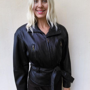 Real  leather zipper, belted MOTO jacket